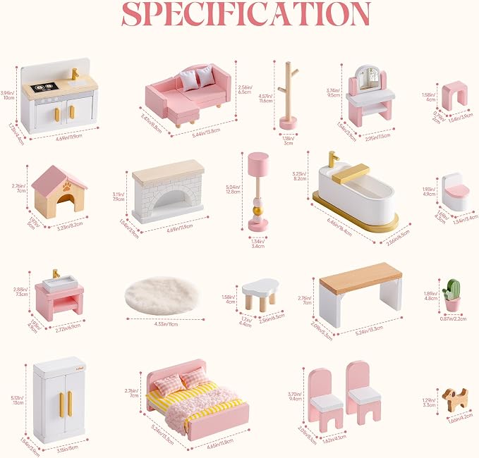 ROBUD Wooden Dollhouse Furniture Set, Miniature Furniture Including 6 Room Kits - Image 6