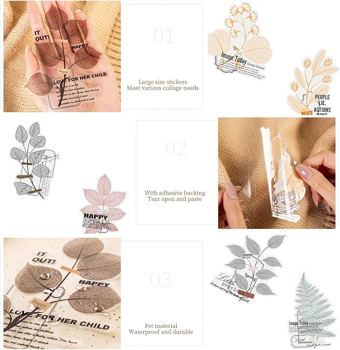 Yoksas 120Pcs Large Nature Plants Leaf Veins Stickers - Image 4