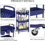 JIUYOTREE 3-Tier Plastic Rolling Storage Cart Utility Cart - Image 7