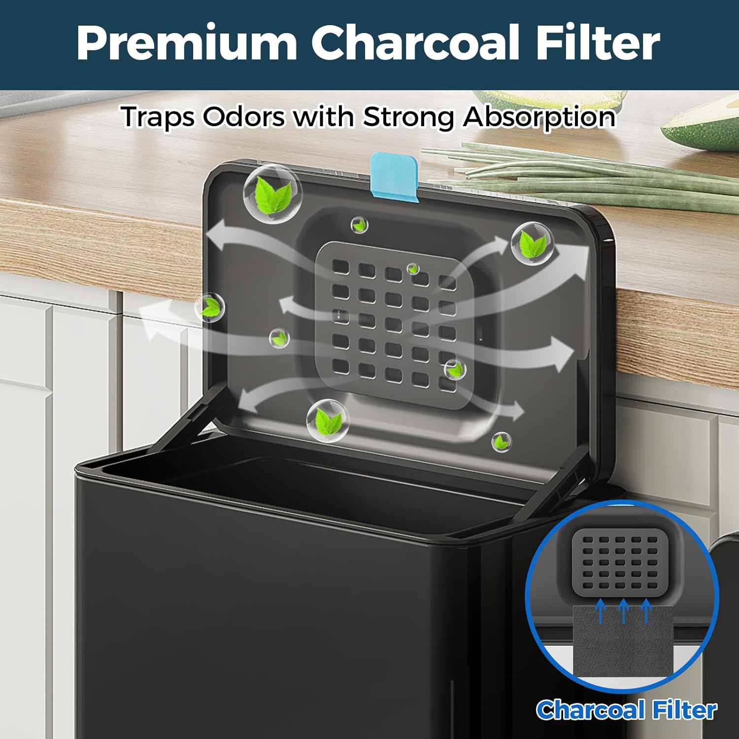 Stainless Steel Hanging Trash Can with Lid and Inner Bucket, 2 Gallon Kitchen Compost Bin for Counter Top, Under Sink or Wall Mount, Small Garbage Can for Cupboard/Bathroom/Bedroom/RV, Black