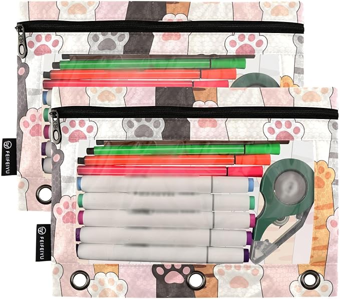 Cat Paw Prints Pencil Pouch for 3 Ring Binder, 2 Pack Waterproof Pencil Bags - Image 2