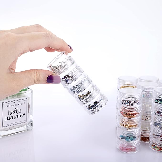 Hipiwe 8 Sets 5 Layers Clear Plastic Round Storage Jars Jewelry Bead Storage - Image 5
