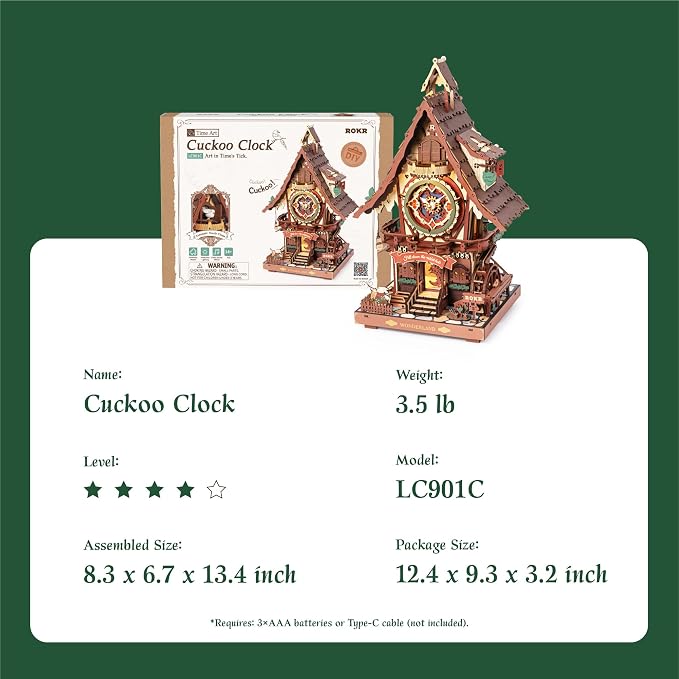 ROKR 3D Wooden Puzzles for Adults, Cuckoo Clock Model Kit, Room Home Decor DIY - Image 8
