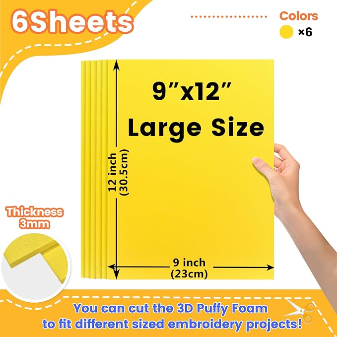 New brothread - 16 Options- 6PCS Embroidery Puffy Foam 9″x12″ Large Size 3MM - Image 2