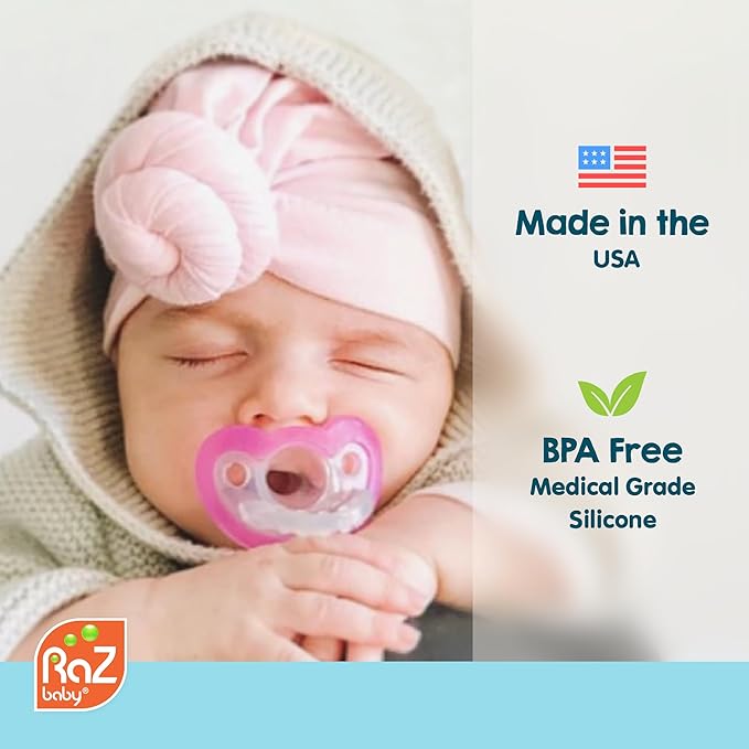 RaZbaby Sloth RaZbuddy Stuffed Animal Pacifier Holder for Newborns & Up, Made in The USA, Detachable Orthodontic JollyPop Pacifier, Medical-Grade 100% BPA-Free Silicone, -0 Months+