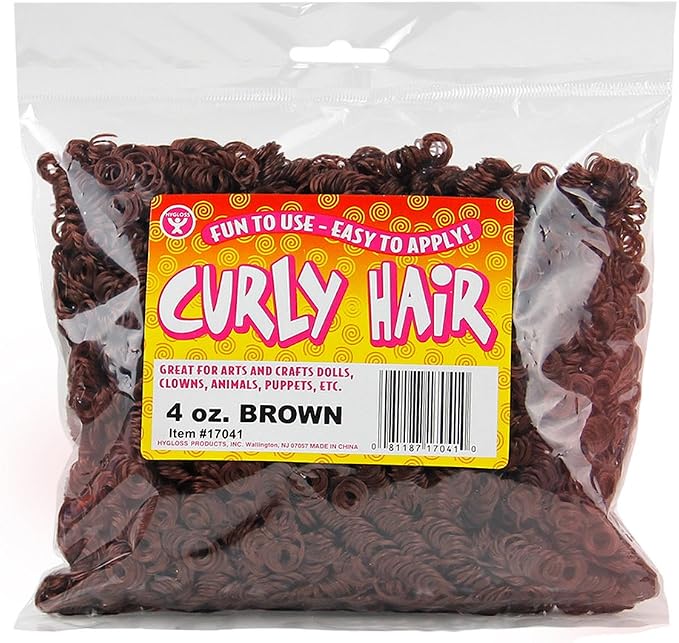 Hygloss 4 oz Curly Doll Hair for Crafts Brown- Premium Synthetic Hair for Doll by HyglossProductsInc