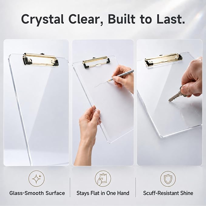 2 Pack Clear Acrylic Clipboard, 12.5 x 9 in | 2mm hard acrylic, not PP/PS; - Image 2