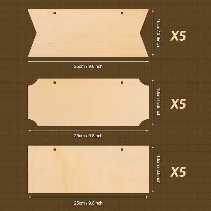 15 Pieces Unfinished Hanging Wood Sign Rectangle Blank Hanging Decorative Wood - Image 2