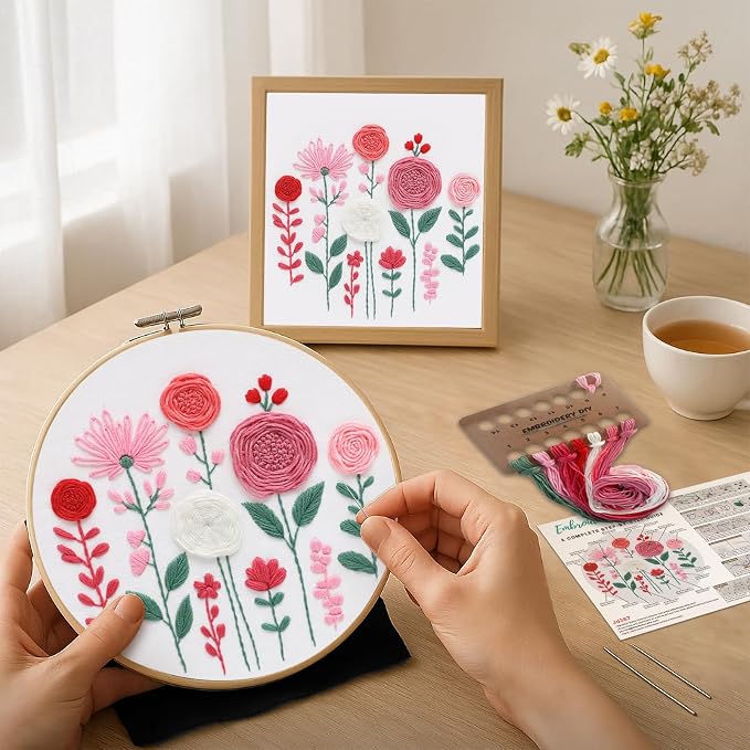 Nuberlic Embroidery Kit for Beginners -Floral Easy Embroidery Kits for Adults - Image 2
