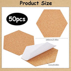 50Pcs Self Adhesive Cork Board Backings Cork Coaster Bottoms 4 Inch Hexagon - Image 2