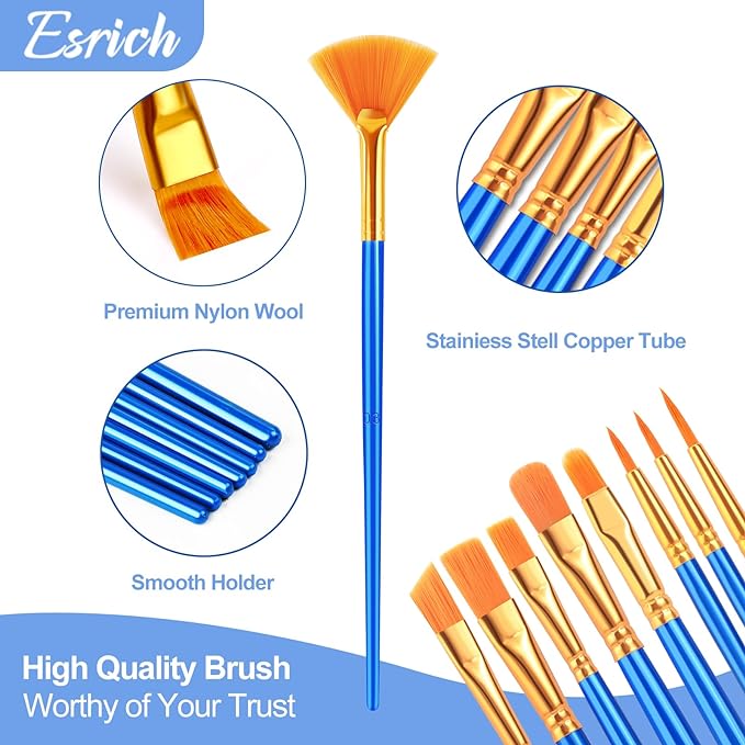 ESRICH Paint Brushes Set, 20 Pack 240 Pcs Nylon Hair Paintbrushes Round-Pointed - Image 3