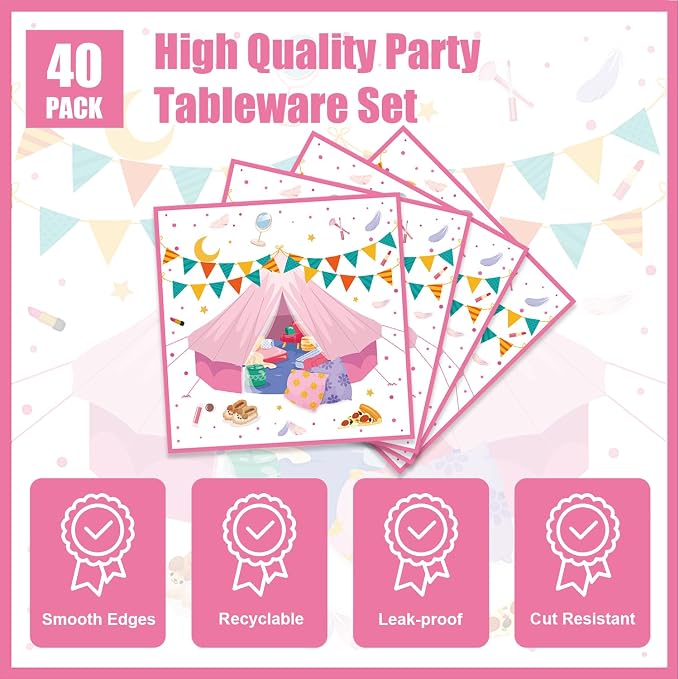 40Pcs Sleepover Party Supplies for Girls Pajama Birthday Plates and Napkins - Image 4