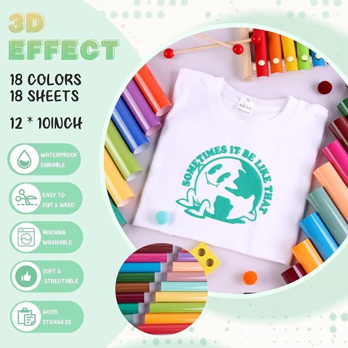 Tintnut Multicolored Puff Heat Transfer Vinyl, easy cut & weed, stretch washable - Image 2