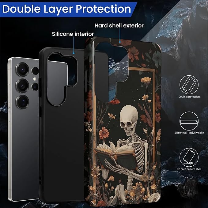Case for Samsung Galaxy S25 Ultra Case, Skeleton Reader Goth Floral Design - Image 6