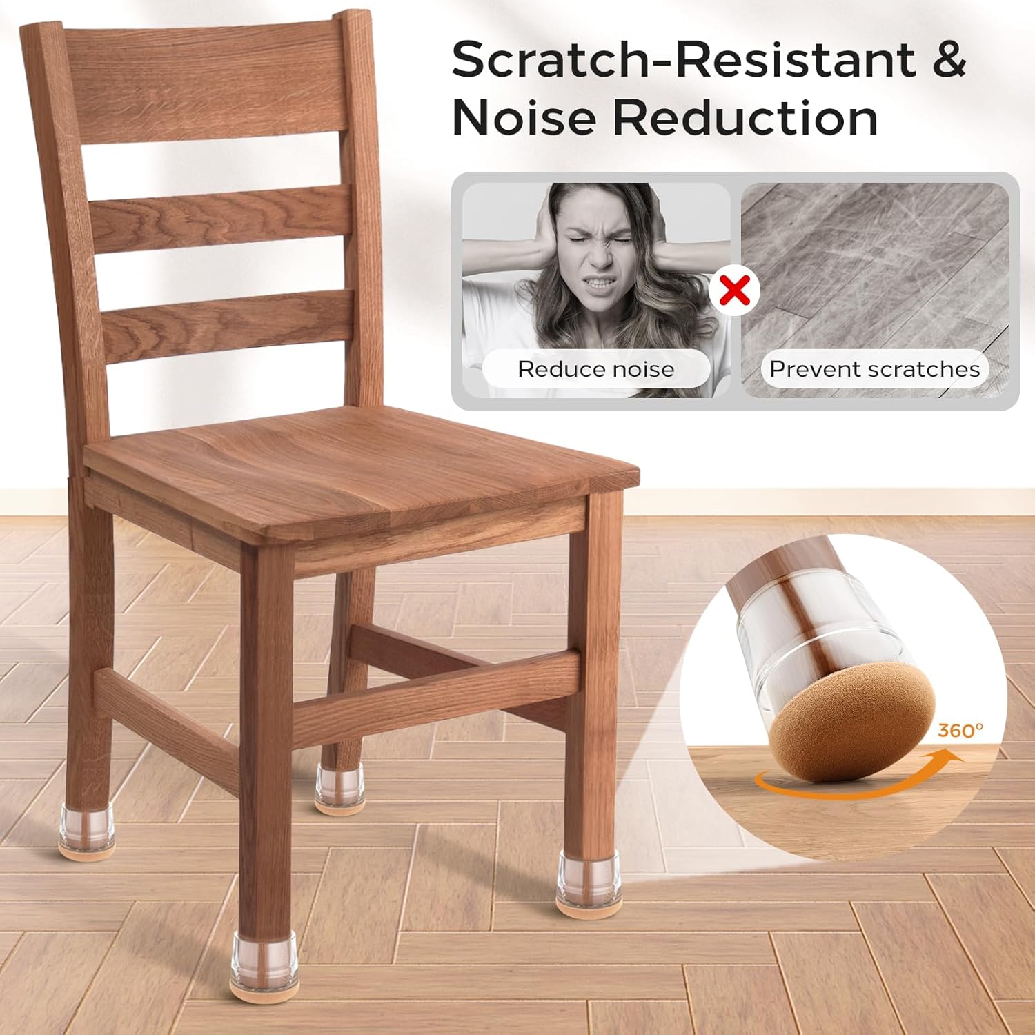 24 PCS Silicone & Felt Chair Leg Floor Protectors for Hardwood Floors - Furniture Pads, Chair Leg Covers/Cups - No Noise & Scratch-Proof - Round M (Fits 1"-1 3/16" / 24-30mm), Clear