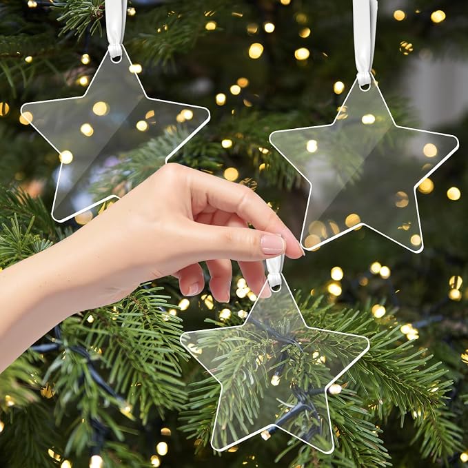 12 Pack Blank Star Ornaments Christmas Hanging Ornaments Clear Acrylic Xmas - Image 2