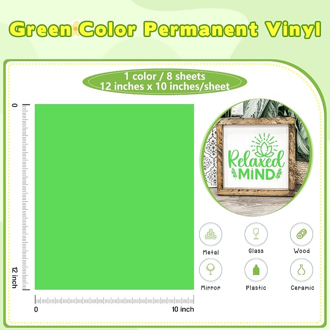 Tintnut Lime Green Permanent Vinyl Self Adhesive Vinyl 8 Sheets 12''x10'' | - Image 2