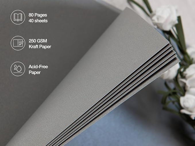 potricher 8 x 8 Inch DIY Scrapbook Photo Album 80 Pages Thick Kraft Blank Gray - Image 5