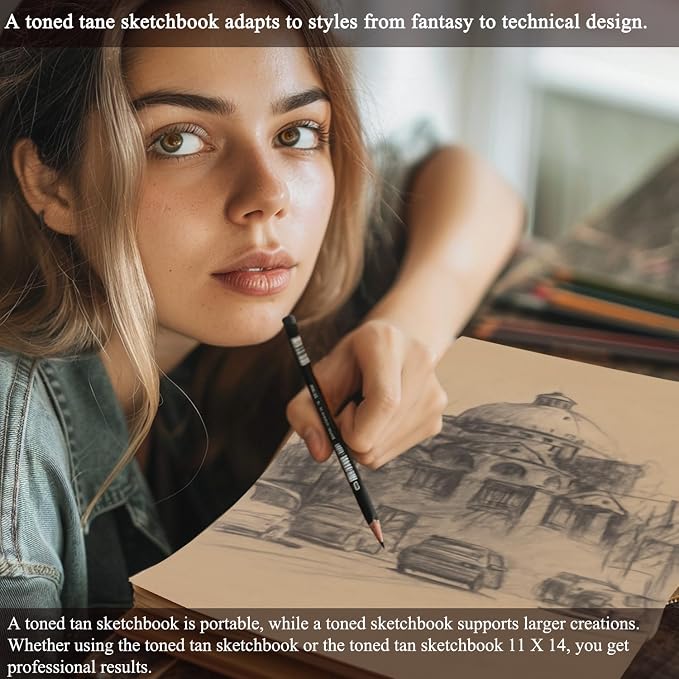 Fuxi Toned Tan Sketchbook 11x14 Inch, 60 Sheets, Spiral Bound - Image 7