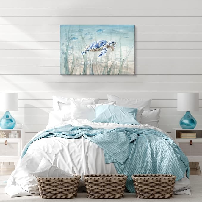 Ocean Wall Decor Blue Turtle Canvas Art Sea Grass Pictures Coastal Print - Image 6