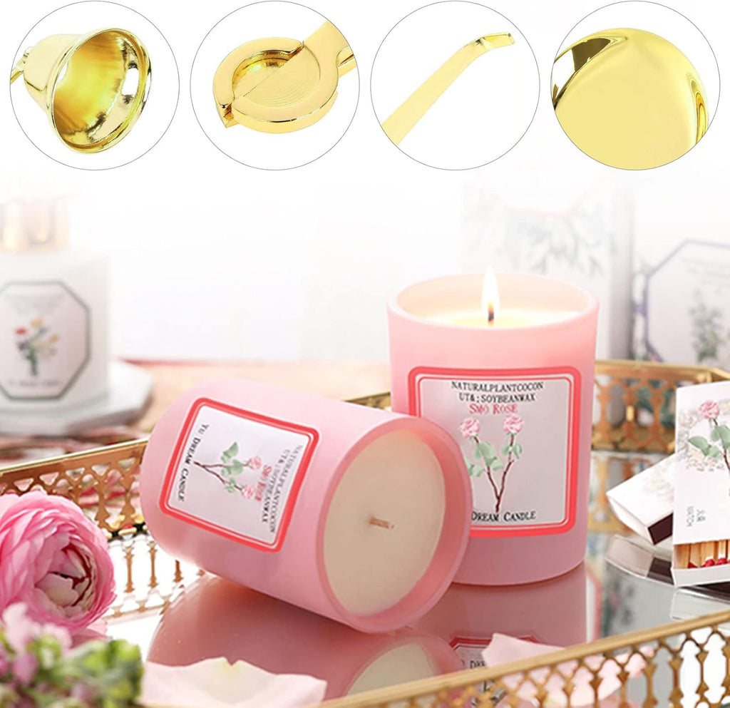 5Pcs Stainless Steel Candle Wick Trimmer Set, Candle Wick Trimmer, Candle Wick Dipper, Candle Wick Snuffer and Rechargeable Electric Candle Lighter for Candle Lovers(Gold)