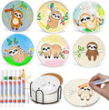 6 Absorbent Ceramic Tiles with Cork Base, Paint Your Own Sloth Coaster | Arts by Unknown