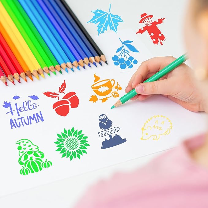 JULMELON 20Pcs Fall Stencils for Painting on Wood Cute Autumn Crafts Kids | - Image 5