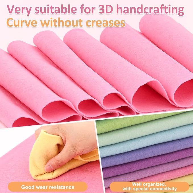 XSEINO 12 Rolls 8"x35" 1.4mm Thick Soft Felt Fabric Sheet 12 Assorted Macarone - Image 5