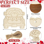 80PCS Wooden Heart Ornaments to Paint Valentine's Day Craft, 10 Styles DIY - Image 2