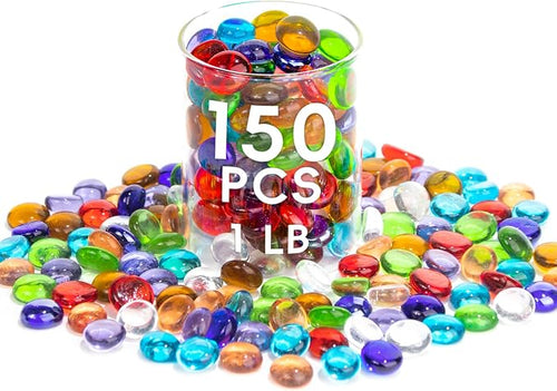 1 LB Mix Color Glass Beads, Mini Flat Glass Marbles~150PCS by MESCHETT