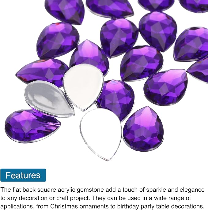 MECCANIXITY 50PCS Flat Back Acrylic Teardrop Gems 18x25mm Artificial Rhinestones - Image 4