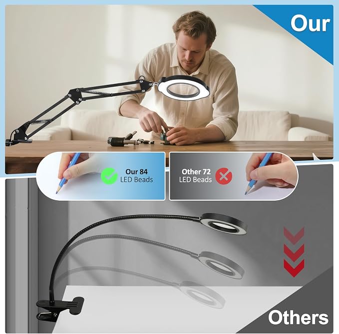 12X Magnifying Glass with Light and Stand, Upgrade Real Glass Magnifying lamp - Image 6