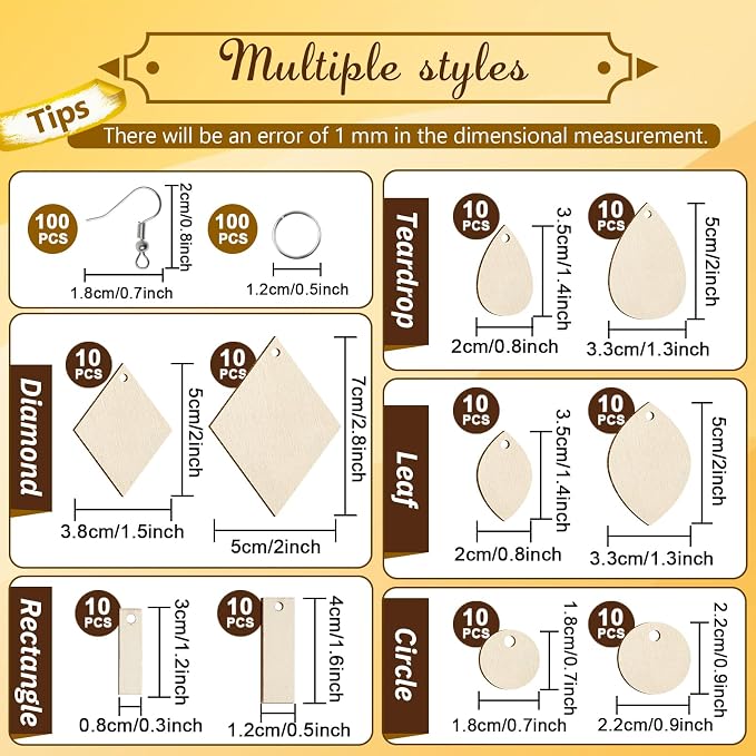 HAPY SHOP 300 Pieces Unfinished Wooden Earrings - Image 2