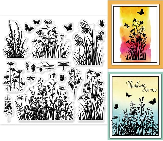 GLOBLELAND Flowers Grass Reeds Clear Stamps by GLOBLELAND