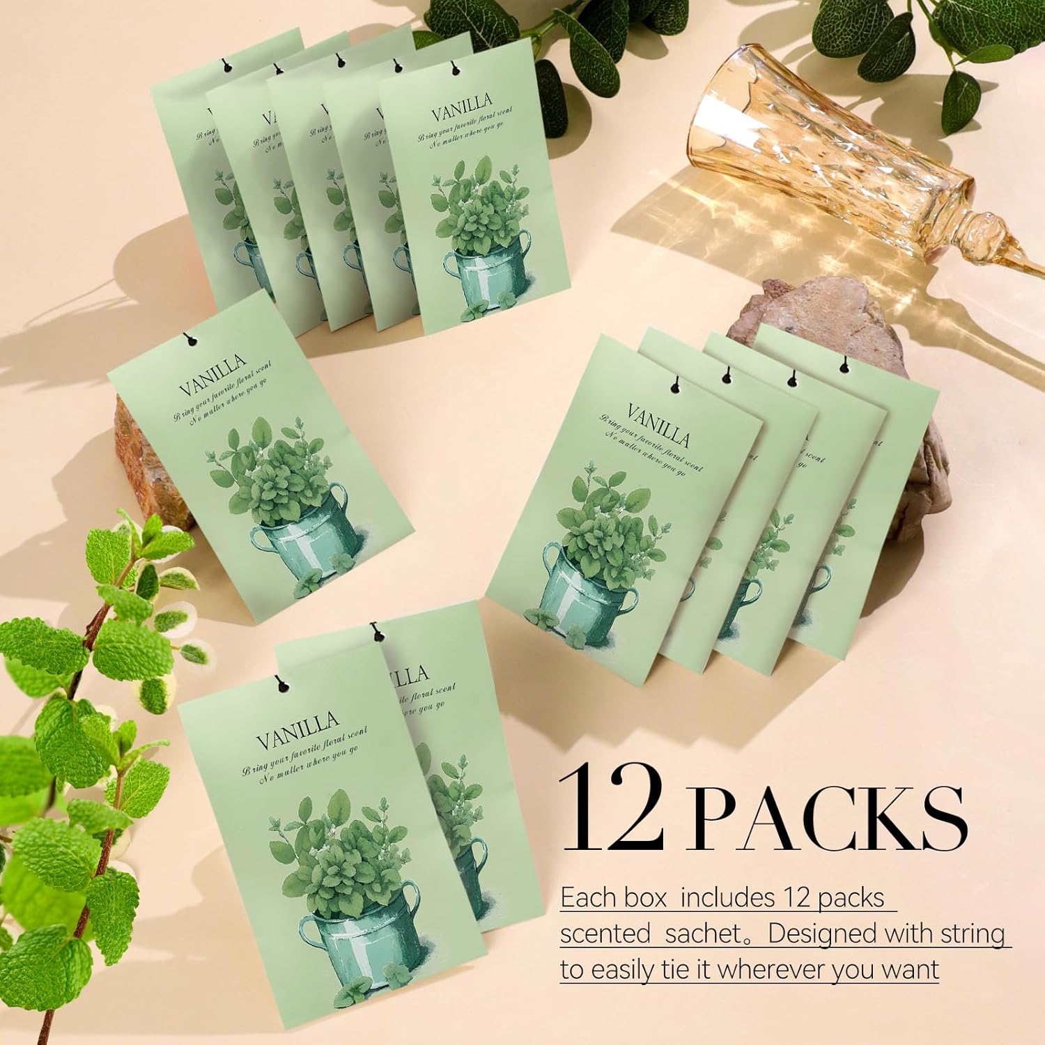 Vanilla Scented Sachet Bags - 12 Pack Closet Freshener Odor Eliminator, Long Lasting Home Fragrance for Drawers, Wardrobes & Cars, House Smell Good Products, Air Freshener for Closet