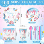 Pickmesh 400 Pcs Donut Themed Gender Reveal Party Supplies Include Boy or Girl - Image 2