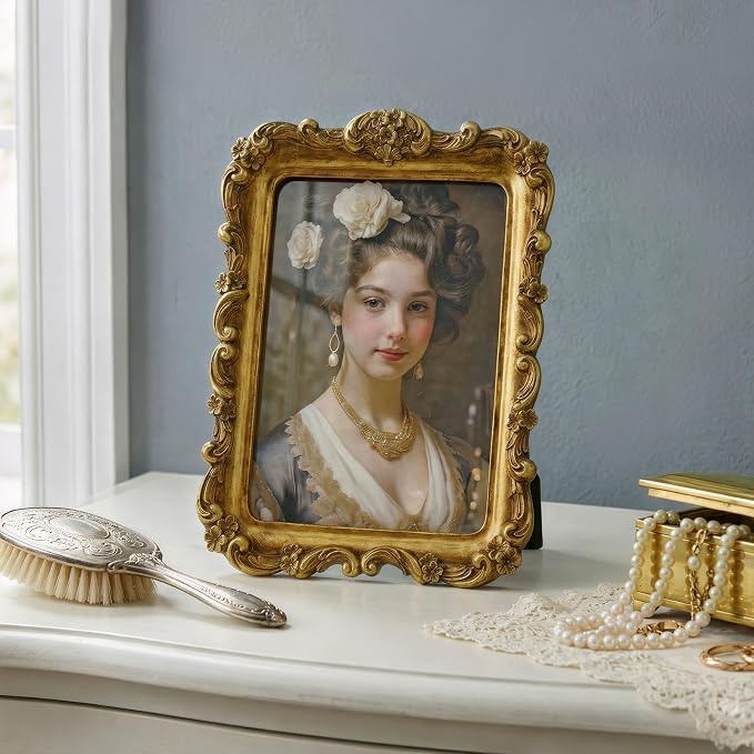 Cuspin Vintage Picture Frame 6x8 Gold Frames, Ornate Floral Resin Photo Frame - Image 9