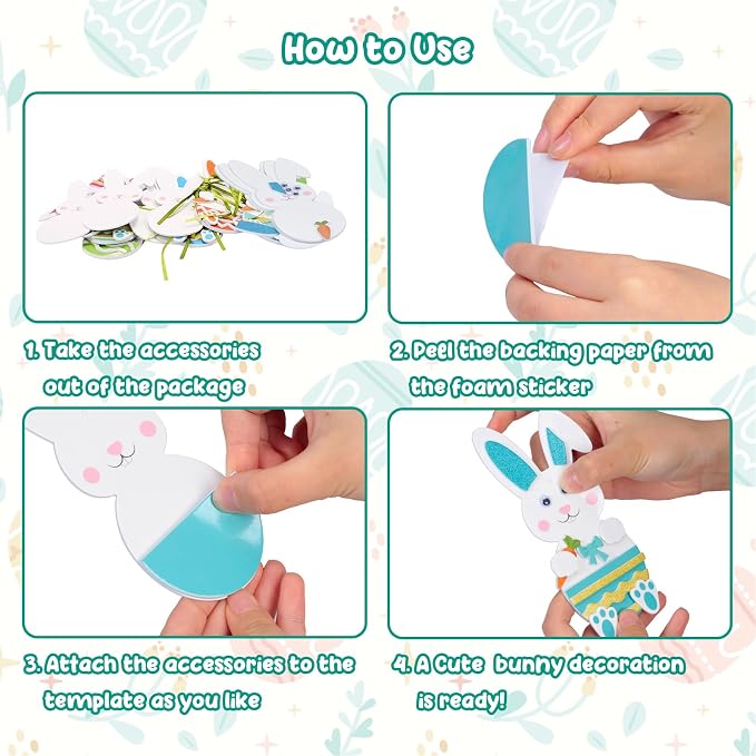 Fennoral 12 Pack Bunny Craft for Kids Make You Own Rabbit Foam Stickers - Image 3