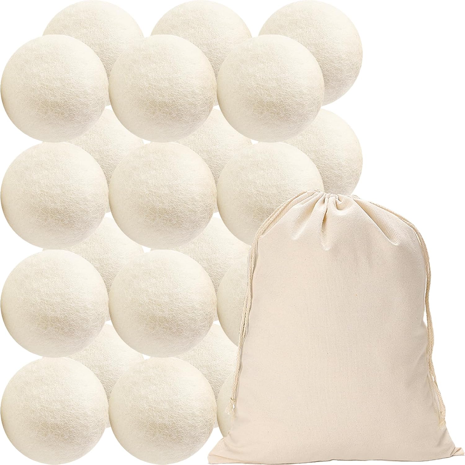 24 Pack Wool Dryer Balls XL Reusable Laundry Balls for Dryer Natural Fabric Softener Ball with 1 Storage Bags Reduce Wrinkles and Decrease Drying Time