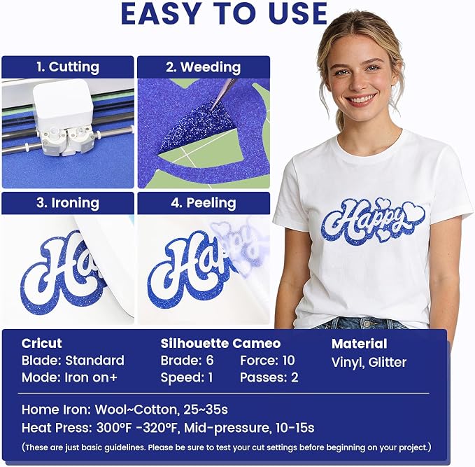 Blue Glitter HTV Heat Transfer Vinyl - Image 2