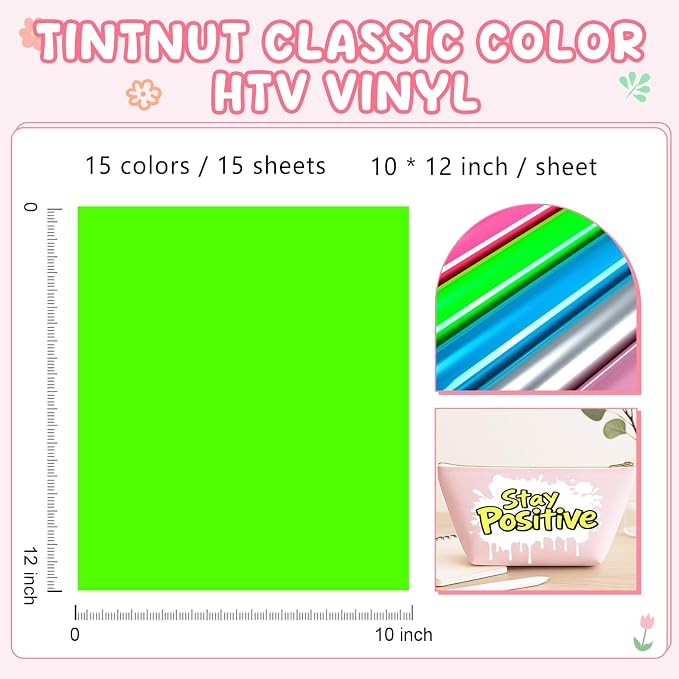 Tintnut Classic Color Heat Transfer Vinyl, 15 Sheets 12"x10" Iron on Vinyl | - Image 2