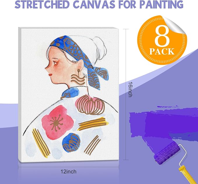 ESRICH 12x16 Stretched Canvas for Painting, 8 Pack Blank Canvases for Painting - Image 2