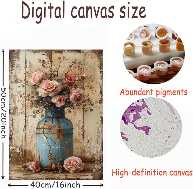OJTOYART Paint by Numbers Kit for Adults, Rose Vase Painting by Numbers for - Image 5