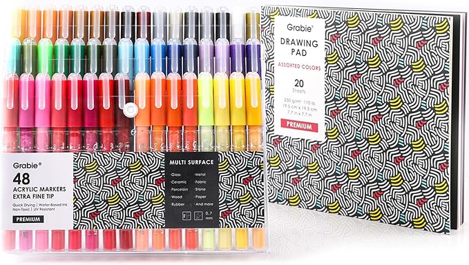 Grabie Acrylic Paint Pens Markers, 0.7 mm, Extra Fine Tip Drawing Markers - Image 2