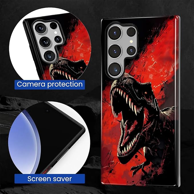 for Samsung Galaxy S24 Ultra Case, Cool Dinosaur Red Black Pattern Glossy 2 in - Image 6