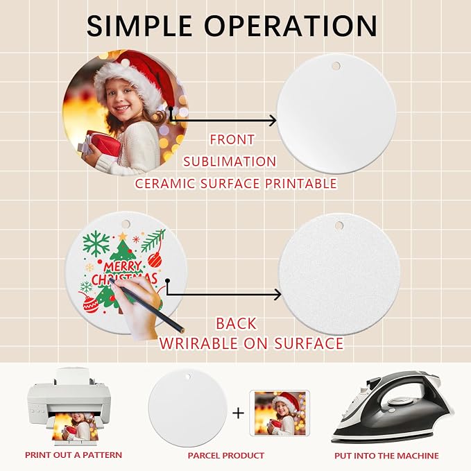 25 PCS Ceramic Sublimation Ornament Blanks Bulk 3 Inch White Round Crafts DIY - Image 3