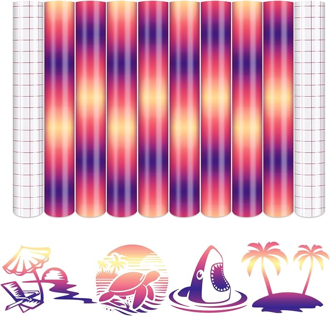 Tintnut Gradient Permanent Vinyl 8 Pcs12x10in Purple Orange Adhesive Vinyl | by Tintnut