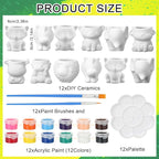 Hushee 12 Sets DIY Ceramic Succulent Pots Ready to Paint Animal Planters - Image 2