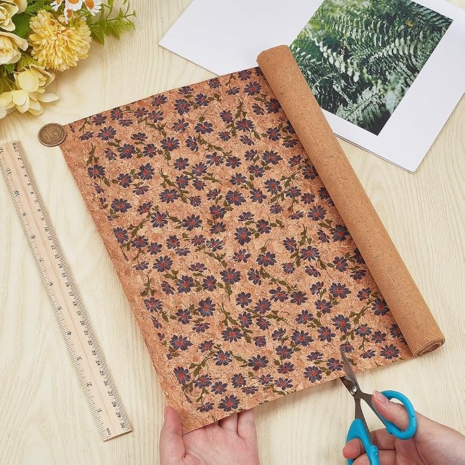 1.51 Yards 12.99 Inch Camel Synthetic Cork Leather Fabrics by the Yard Flowers - Image 3