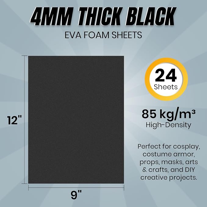 CALPALMY 24-Pack Black EVA Foam Sheets 9"x12" 4mm Thick High-Density 85 kg/m³ - Image 2